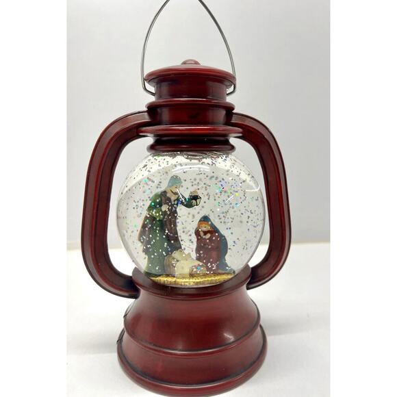 Transpac LED Christmas Nativity Scene Red 7.75 Inch Acrylic Water Globe Lantern - Picture 2 of 4